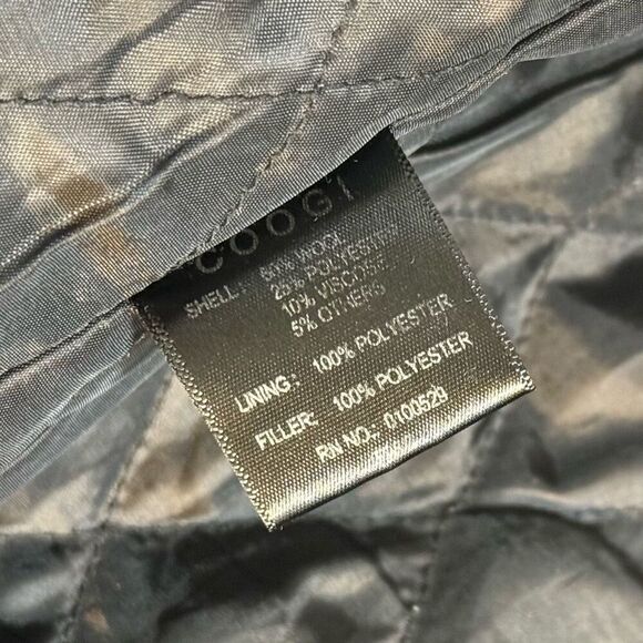 Vintage COOGI Black Wool Blend Mid Length Gold Button Pea Coat Women's Medium - Picture 9 of 13